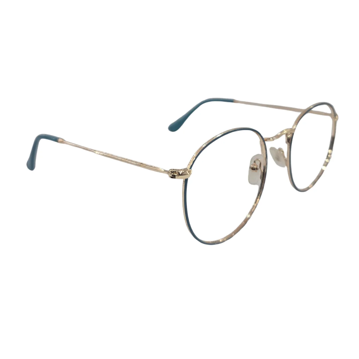 Armação de Grau Redonda Retrô em Metal Dourado e Azul