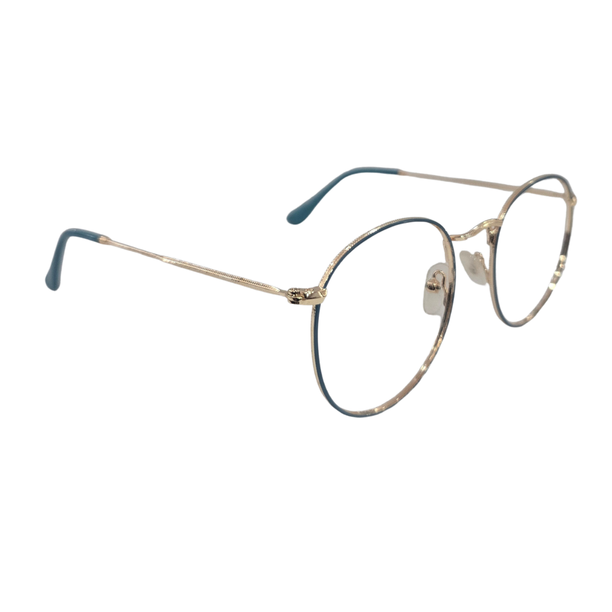 Armação de Grau Redonda Retrô em Metal Dourado e Azul