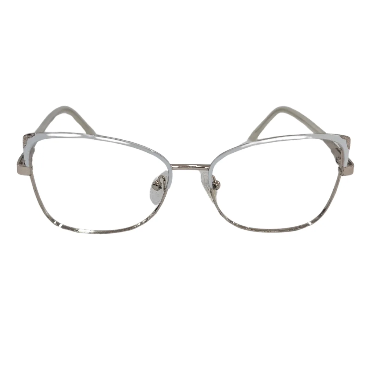 Armação de Grau Gatinho Metal Branco e Dourado