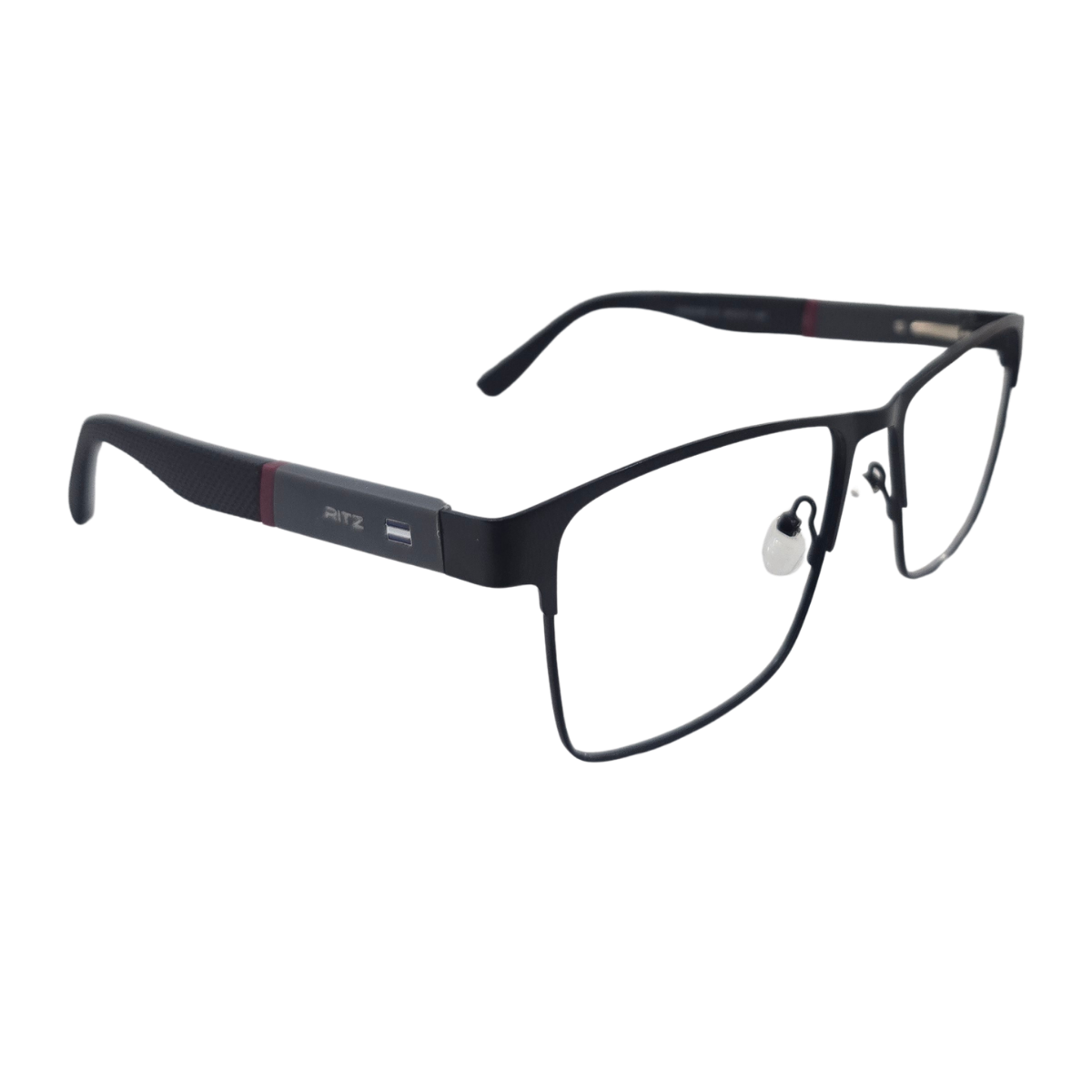 Armação de Grau Retangular Masculina RITZ Metal Preta Fosca com Detalhe