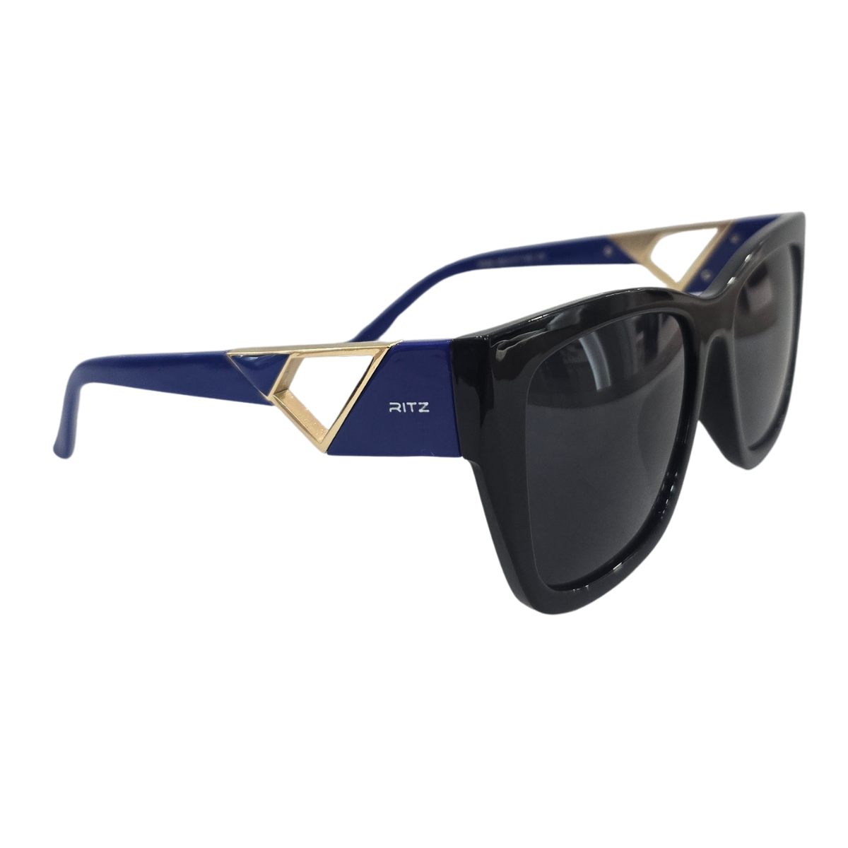 Óculos de Sol Feminino RITZ Preto Bold com Haste Vazada Azul e Dourada