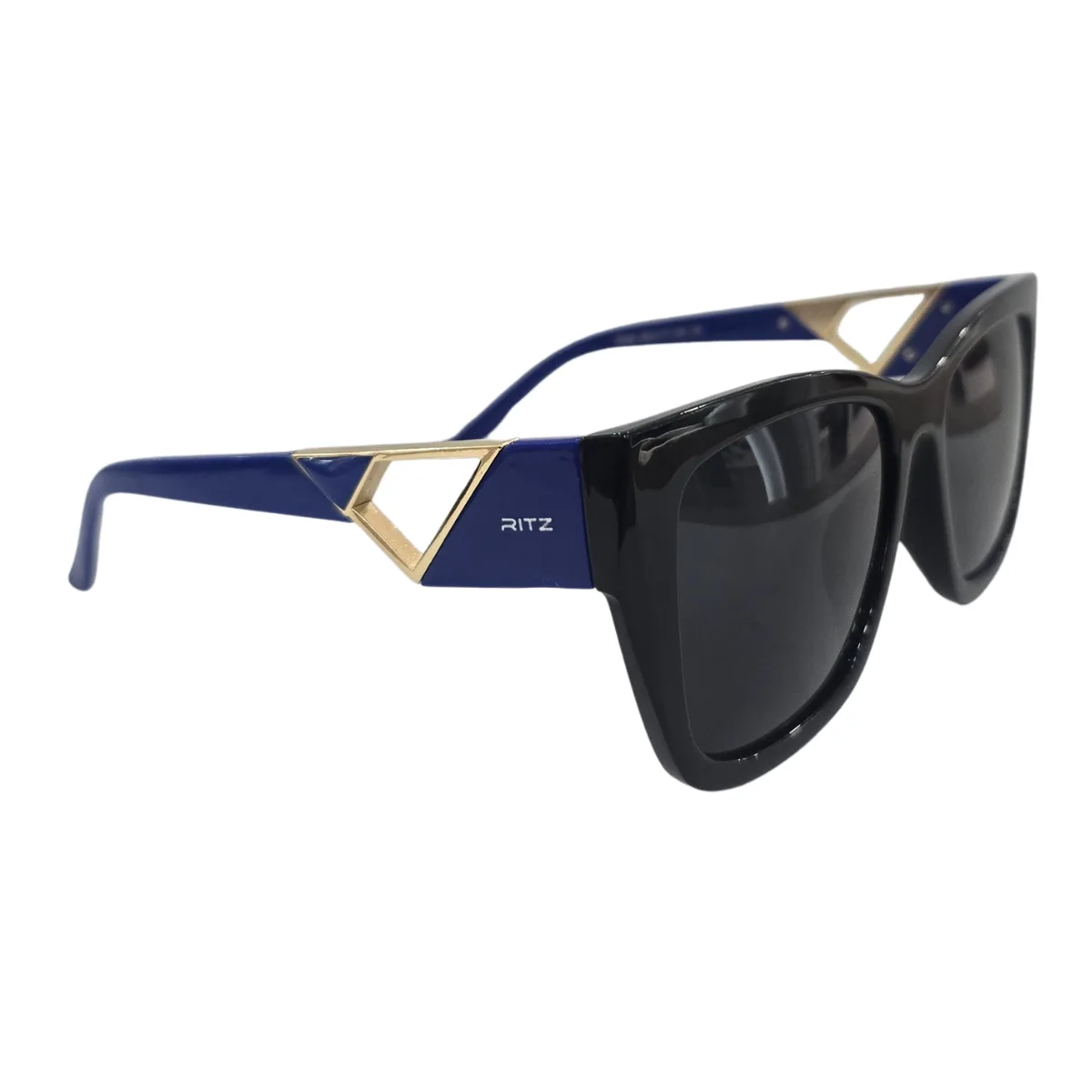 Óculos de Sol Feminino RITZ Preto Bold com Haste Vazada Azul e Dourada