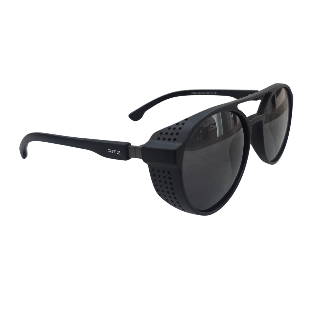 Óculos de Sol Masculino RITZ Preto Fosco com Aba Lateral Perfurada
