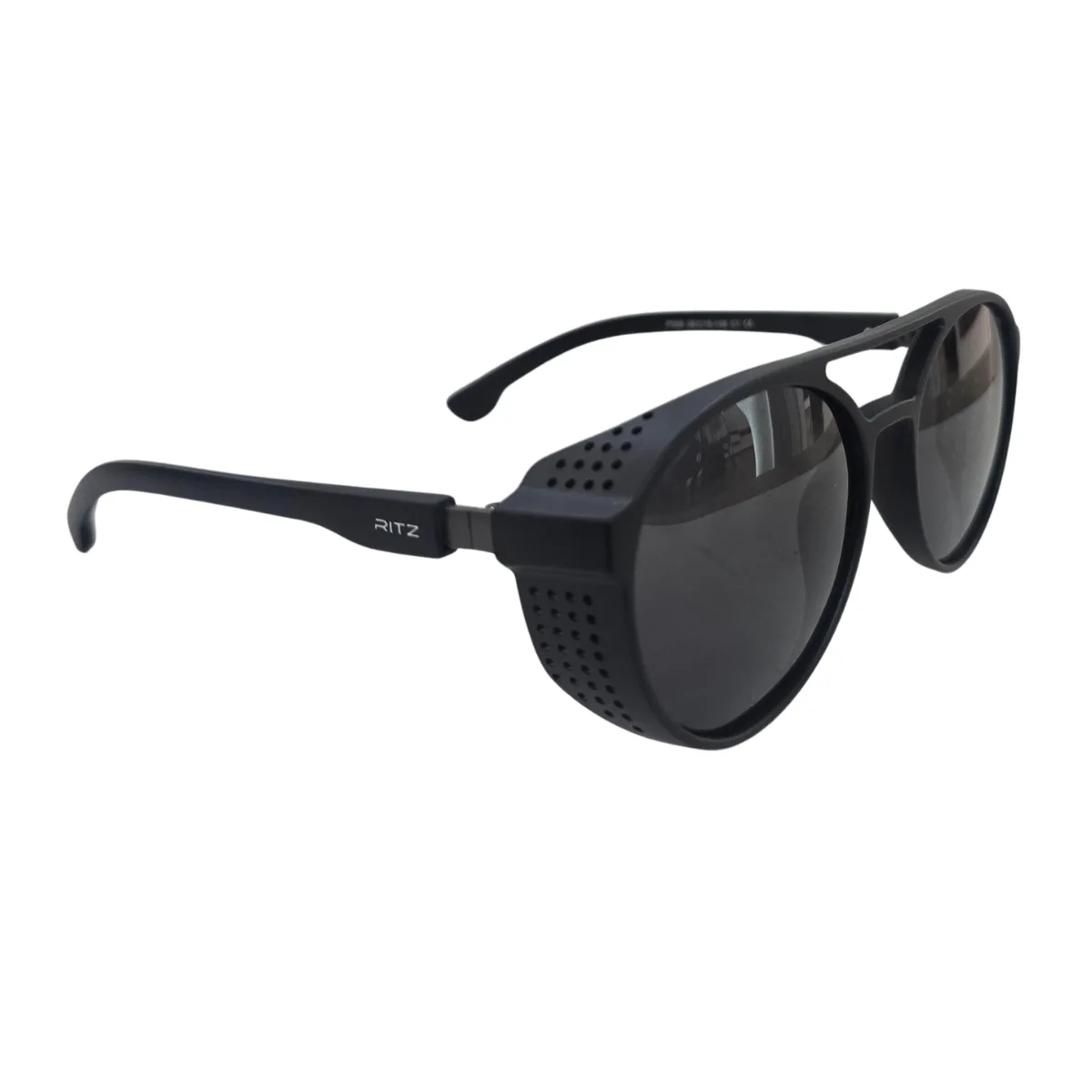 Óculos de Sol Masculino RITZ Preto Fosco com Aba Lateral Perfurada