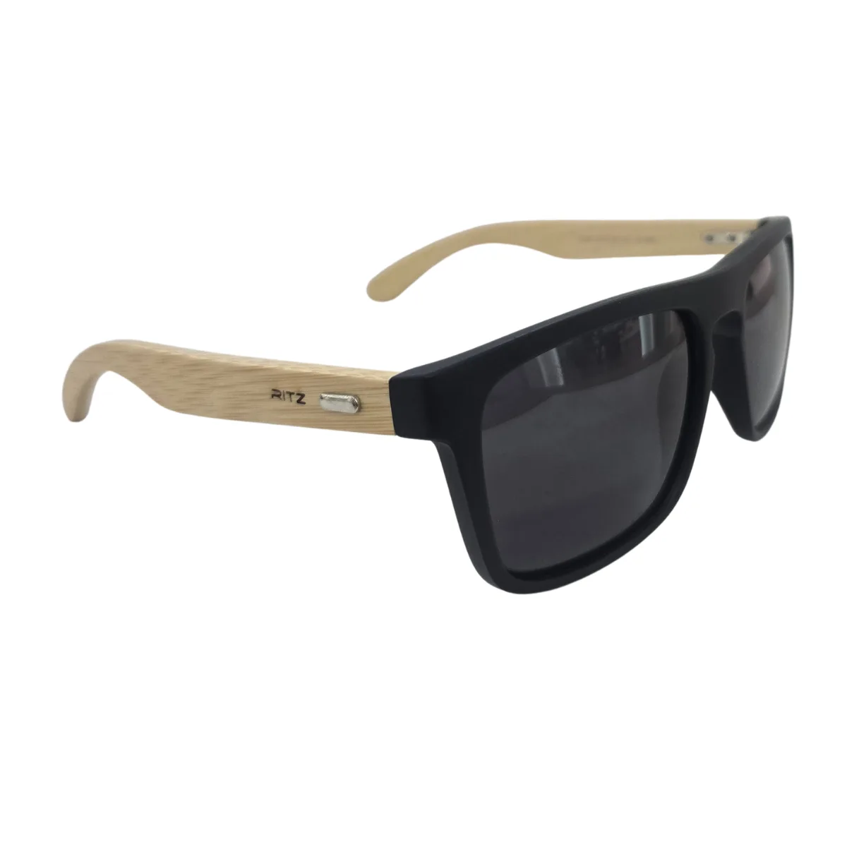 : Óculos de Sol Masculino RITZ Preto Fosco com Haste de Bambu