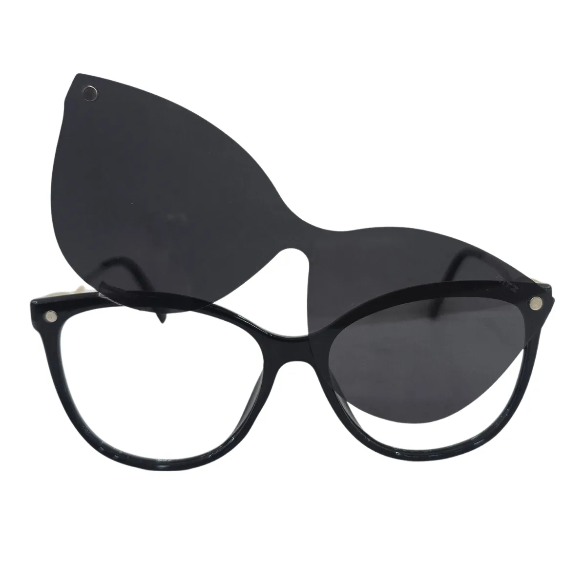 Armação de Grau com Clip-on Solar Feminino RITZ Gatinho Preta e Dourada