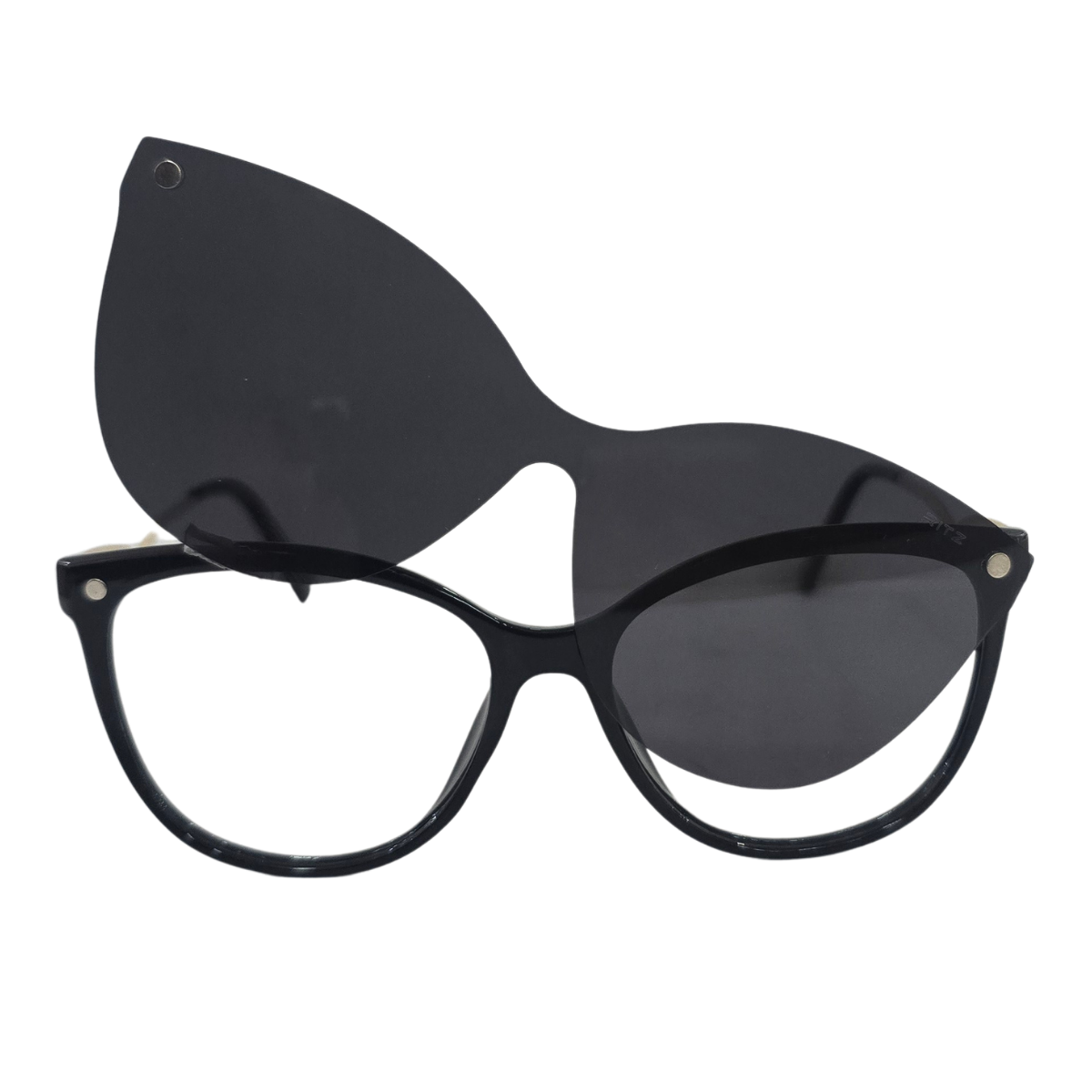 Armação de Grau com Clip-on Solar Feminino RITZ Gatinho Preta e Dourada