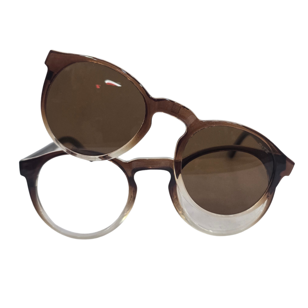 Armação de Grau com Clip-on Solar RITZ Redonda Marrom Degradê