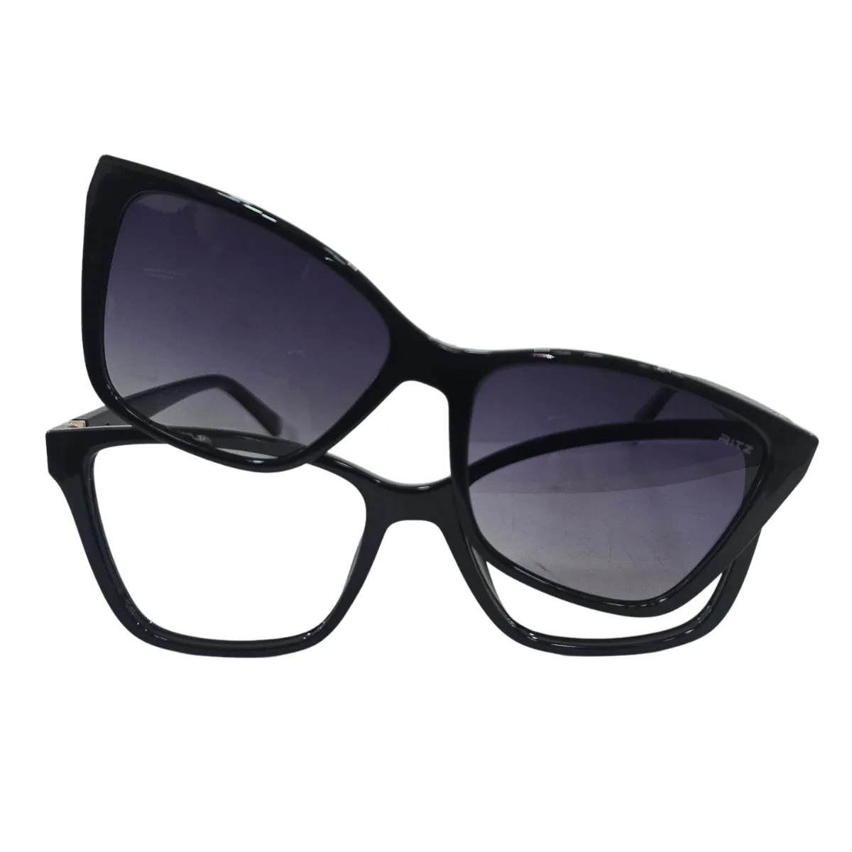 Armação de Grau com Clip-on Solar Feminina RITZ Preta com Detalhe Dourado