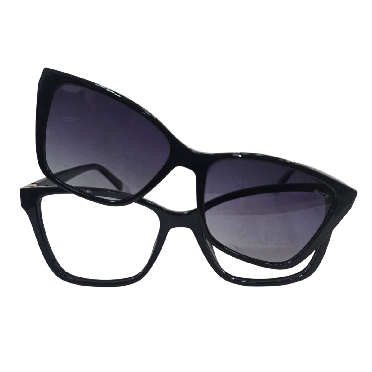 Armação de Grau com Clip-on Solar Feminina RITZ Preta com Detalhe Dourado