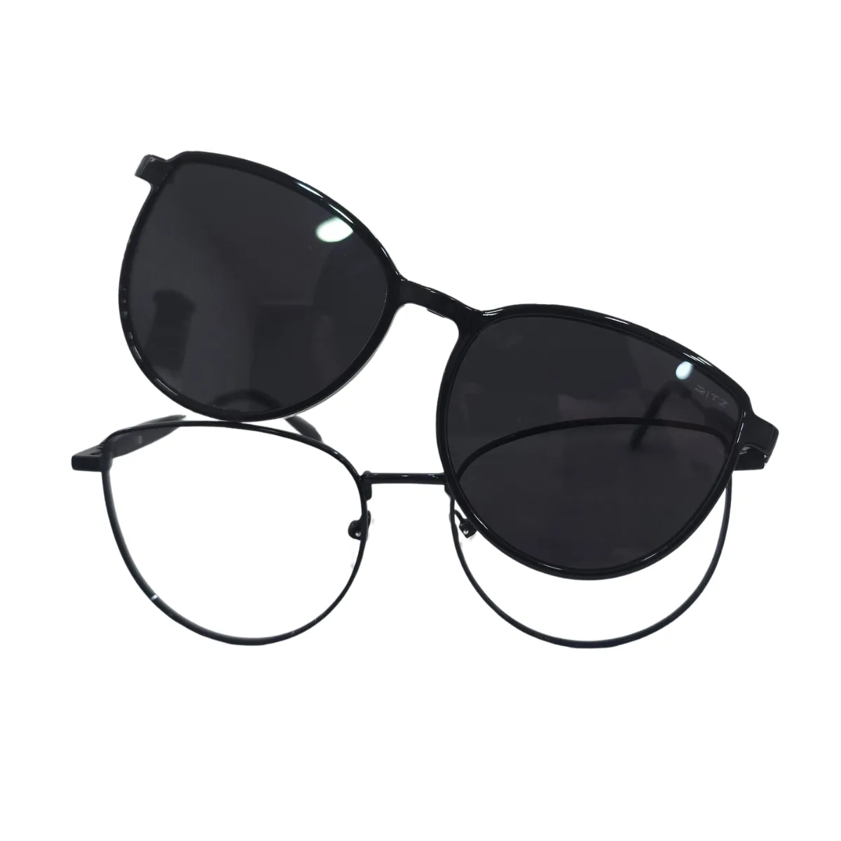 Armação de Grau com Clip-on Solar RITZ Redonda Preta em Metal