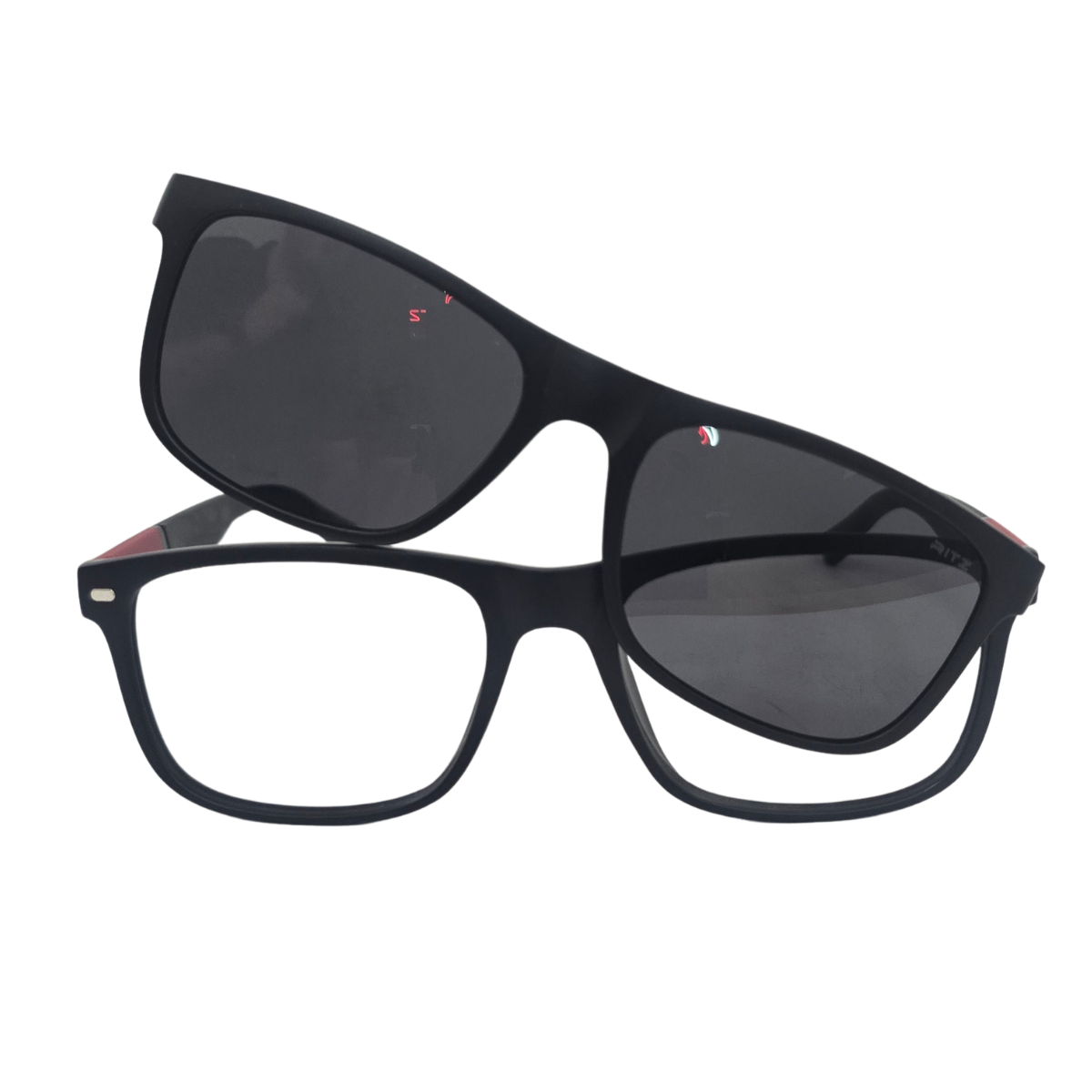 Armação de Grau com Clip-on Solar Masculina RITZ Retangular Preta com Detalhe