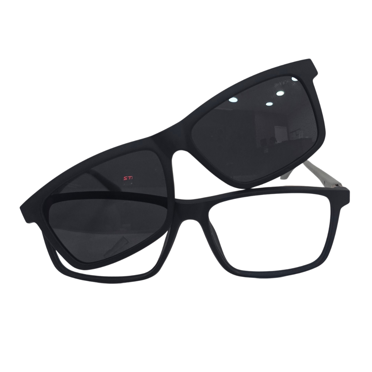 Armação de Grau com Clip-on Solar Masculina RITZ Retangular Preta e Cinza