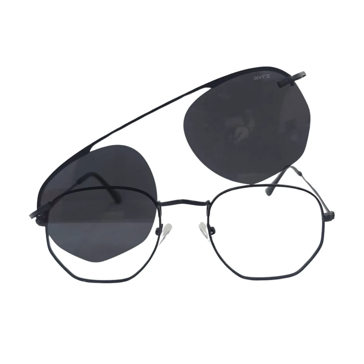 Armação de Grau com Clip-on Solar Unissex RITZ Geométrica Metal Preta