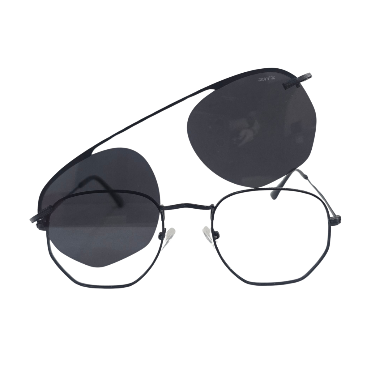 Armação de Grau com Clip-on Solar Unissex RITZ Geométrica Metal Preta
