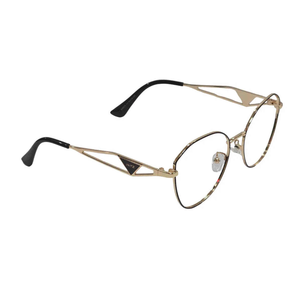 Armação de Grau Feminina RITZ Geométrica Dourada com Detalhe Preto