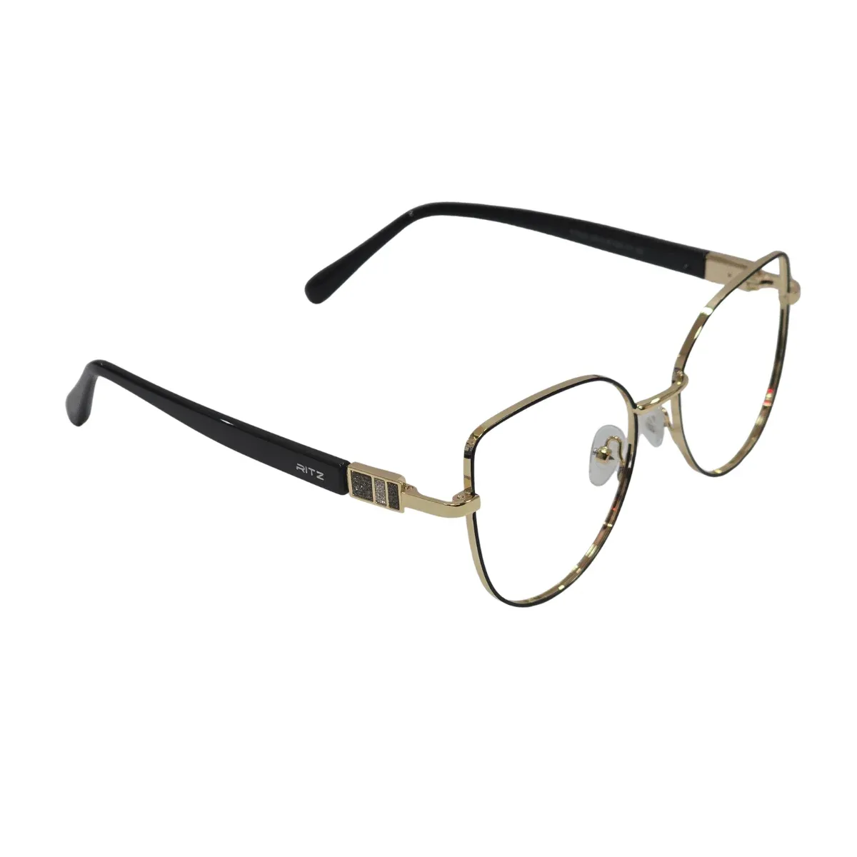 Armação de Grau Feminina RITZ Geométrica Dourada com Haste Preta